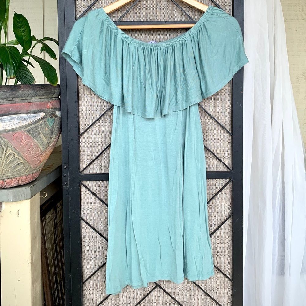 Iris Shoulderless Teal Flowy Dress Small